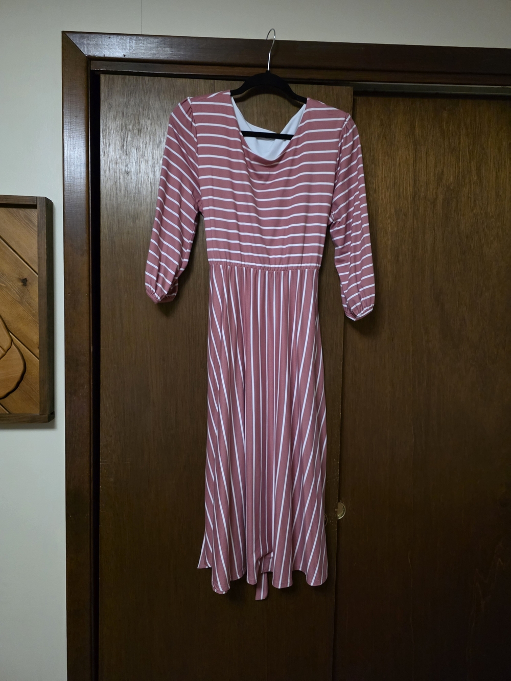 Chic Soul Striped Midi Dress in Dusty Rose